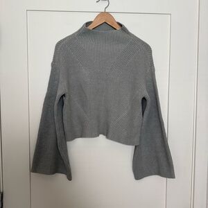 Anthropologie Maeve The Katey Sweater Sz XS Gray Mock Neck Bell Sleeve Knit Boho